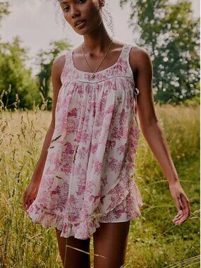 Free People Pink Floral Ruffle Tank Top